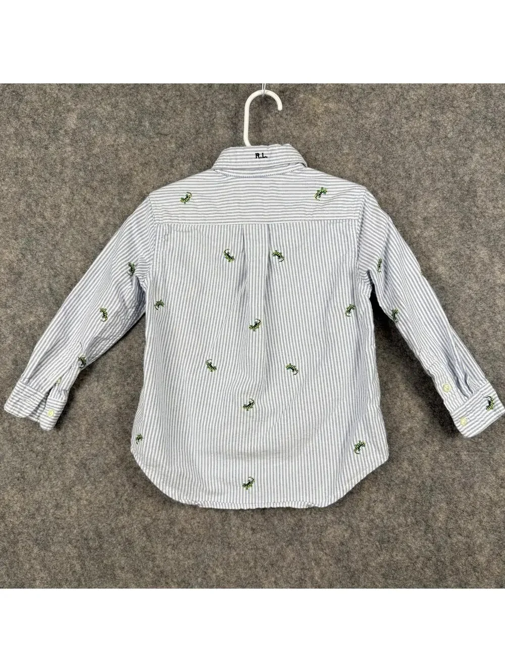 Ralph Lauren Long Sleeve Button Front Shirt Blue White Stripe Lizard 3T 577